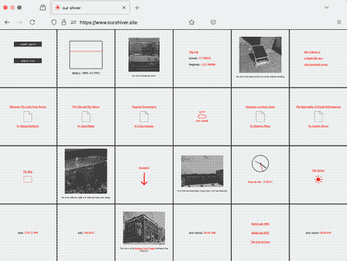 screenshot of this website, which looks like a black and gray-ish white grid with text and icons and black, red, and white