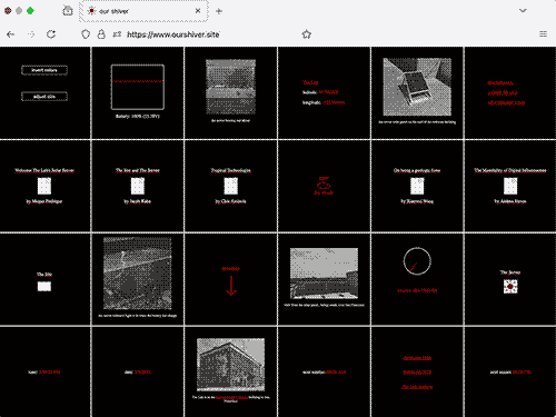 screenshot of this website, which looks like a black and gray-ish white grid with text and icons and black, red, and white